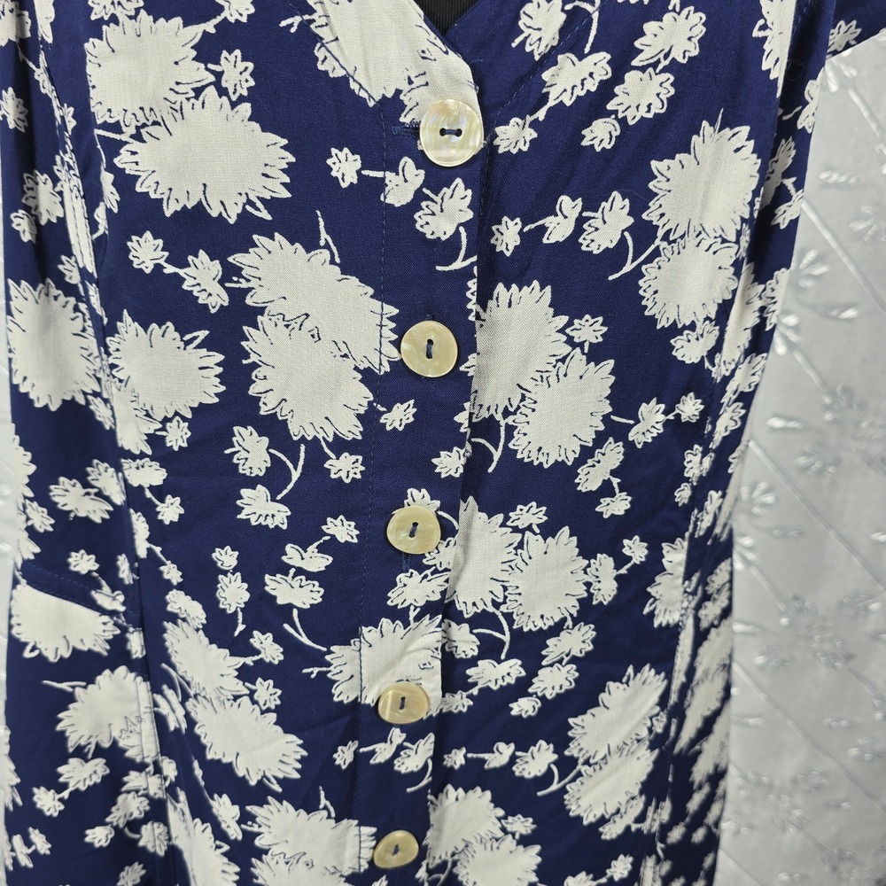 Anthropologie Maeve Motif Floral Midi Dress Size 12 Blue White Short Sleeve Boho - Picture 10 of 14